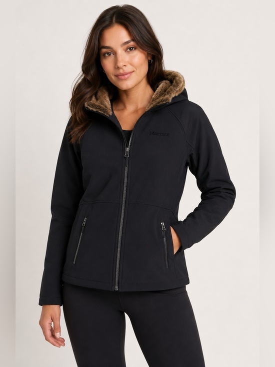 Marmot Jackets & Blazers - Marmot Black Fleece Lined Softshell Jacket Faux Fur Hood Women’s Medium
